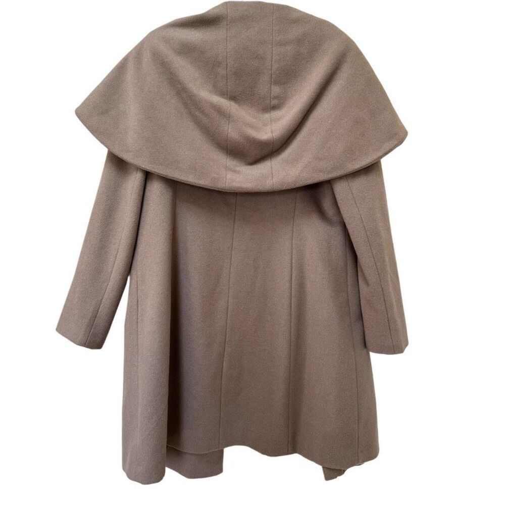 Cole Haan women’s 6 wool camel brown cape coat drape collar lapel - Picture 2 of 7